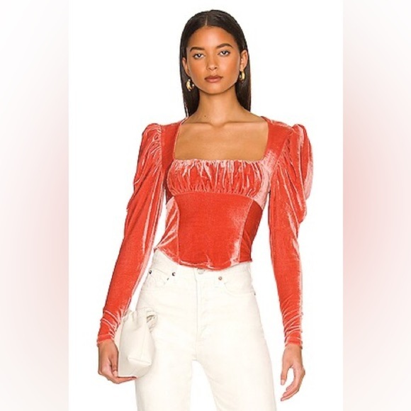 Free People Tops - Free People Hold Me Velvet Crop Peasant Top in Crush Blush Coral Orange S